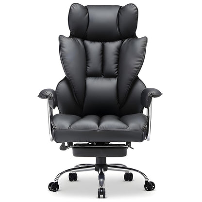 Scaun de Birou Elindor® Ergonomic, Design Contemporan, Scaun cu Spatar si Manere, din Piele PU cu Suport pentru Picioare si Lombar, cu Roti, 52 x 60 x 127 cm, Negru