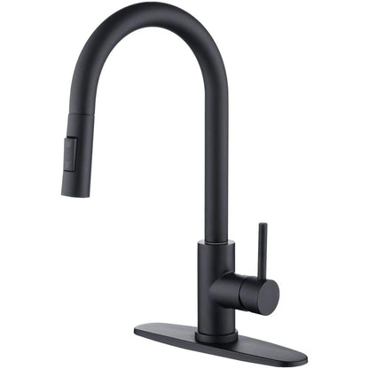 Baterie Chiuveta Bucatarie Neagra Elindor® Robinet de Apa, Modern cu Pipa Flexibila, Jet Reglabil, Cap Dus Extractabil cu Doua Functii, Monocomanda, Rotativ 360°, pentru Bucatarie, Otel Inoxidabil si Alama, Finisaj Mat