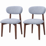 Set 2 Scaune Elindor® Ergonomice, Design Contemporan, Scaun cu Spatar si fara Manere, din Bumbac si In cu Picioare Maro Inchis, Potrivite pentru Living, Bucatarie, Birou, Dormitor, Gri Albastrui