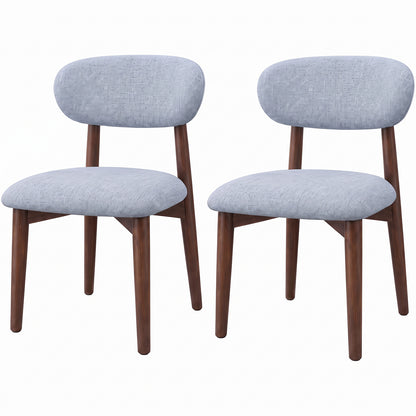 Set 2 Scaune Elindor® Ergonomice, Design Contemporan, Scaun cu Spatar si fara Manere, din Bumbac si In cu Picioare Maro Inchis, Potrivite pentru Living, Bucatarie, Birou, Dormitor, Gri Albastrui