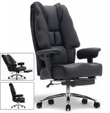 Scaun de Birou Elindor® Ergonomic, Design Contemporan, Scaun cu Spatar si Manere, din Piele PU cu Suport pentru Picioare si Roti, Latime Sezut 58 cm, Inaltime intre 48-56 cm, Negru