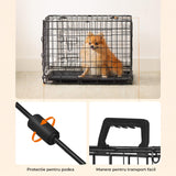 Cusca pentru Animale Elindor® Pliabila, Potrivita pentru Caini de Talie Mica, Medie de pana la 5 Kg, Utilizare in Interior si Exterior sau Calatorii, cu 2 Usi, Baza din Plastic Detasabila, 2 Manere pentru Transport, Marime S, 47 × 31 × 37.5 cm, Negru