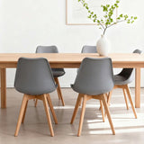 Set 4 Scaune Bucatarie Gri Elindor® din Piele Ecologica, Picioare din Lemn, Scaun Confortabil, Perna Sezut, Elegant, pentru Bucatarie, Dormitor, Living, 50 x 45 x 81 cm