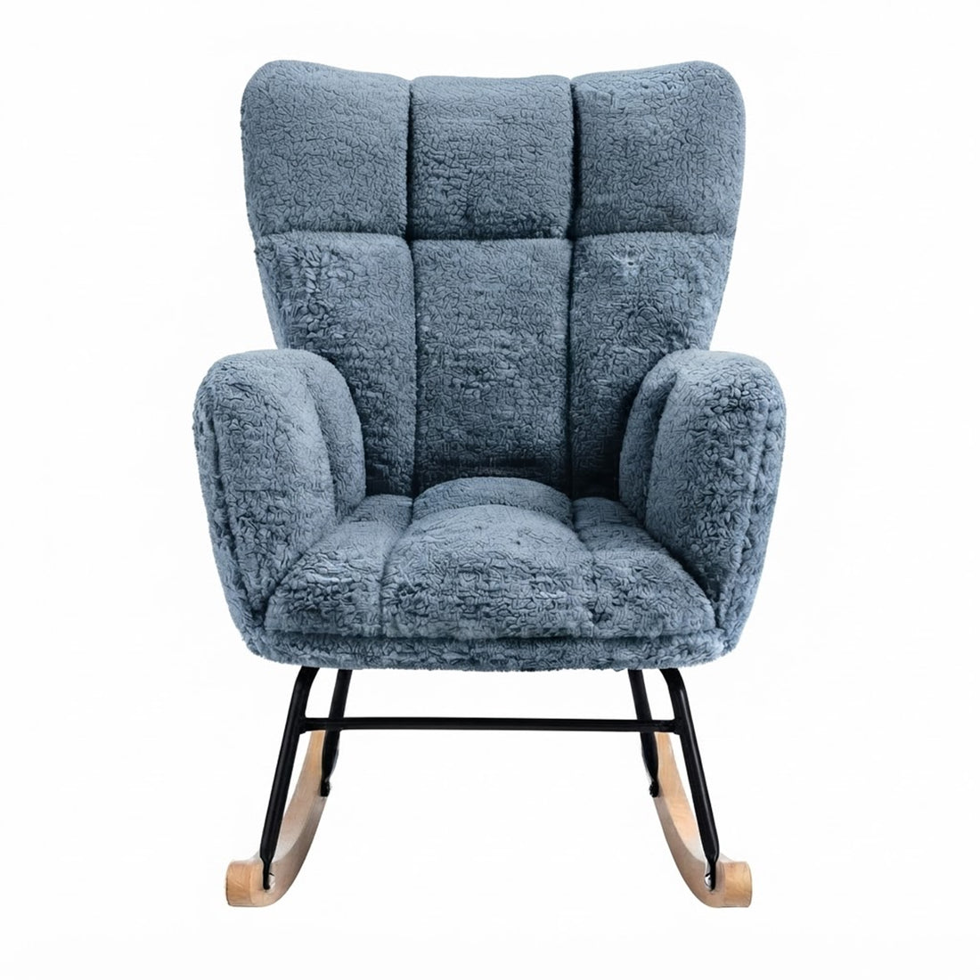 Fotoliu Balansoar Elindor® cu Spatar, Ergonomic, Cadru Solid din Otel, Ideal pentru Living, Dormitor, Camera Copilului, 68 x 88 x 93 cm, Albastru-Gri