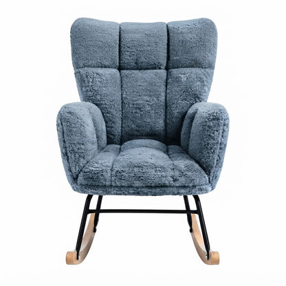 Fotoliu Balansoar Elindor® cu Spatar, Ergonomic, Cadru Solid din Otel, Ideal pentru Living, Dormitor, Camera Copilului, 68 x 88 x 93 cm, Albastru-Gri