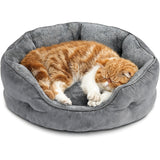 Pat Confortabil pentru Caini si Pisici Elindor® Rotund, Culcus Moale Antiderapant, Potrivit pentru Caine si Pisica de Talie Medie, Ideal in Orice Anotimp, in Casa, Marimea L, 76x60x20 cm, Gri