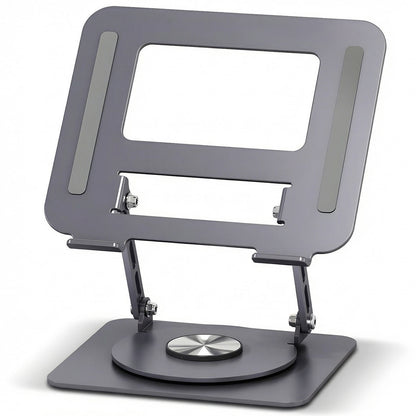 Suport Laptop si Tableta Elindor®, Masa Ergonomica Reglabila si Portabila, Stand Universal cu Baza Rotativa 360°, Antiderapanta, Compatibil 10–15.5 Inch, Ideal pentru Birou, Acasa si Calatorii, Gri