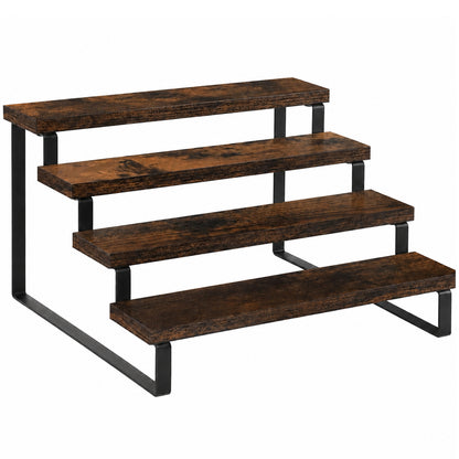 Raft Elindor® pe 4 Nivele, Rafturi Suprapus pentru Bucatarie, Organizator Ideal ca Etajera Depozitare in Camara sau Birou, Perfect pentru Condimente, Vesela, Farfurii, Stabil si Compact, Polita pentru Obiecte, 34.5 x 21 x 43.2 cm, Maro Rustic