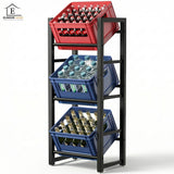 Suport Navete Bauturi Elindor®, 3 Niveluri, Cadru Metalic Rezistent, greutate Maxima Suportata 150 kg, Picioare reglabile, 47.5 × 31.5 × 115.5 cm, Negru