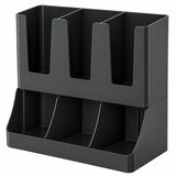 Organizator Multifunctional Elindor® pentru Bucatarie, Cafea si Birou, 6 Compartimente, Suport pentru Pahare, Capace, Pliculete si Accesorii, Design Compact, Ideal pentru Cafenele, Localuri, Acasa, ABS, 29.8 x 13.8 x 29.2 cm, Negru