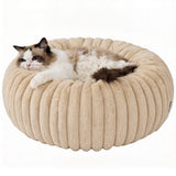 Pat Confortabil pentru Caini si Pisici Elindor® Rotund, Culcus Moale Antiderapant, Potrivit pentru Caine si Pisica de Talie Mica si Medie, Ideal in Orice Anotimp, in Casa, Marimea S, 50x50x15 cm, Bej