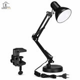 Lampa de Birou Elindor® Neagra cu LED, 3 Moduri Lumina Camera Rece/Cald si 10 Intensitati, Soclu Compatibil E26/E27, Veioza cu 2 Moduri de Utilizare cu Clema sau pe Birou, Brat Reglabil, Protectie pentru Ochi