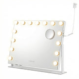 Oglinda Cosmetica Iluminata Led 360° Elindor® de Masa, Buton Touch, Luminozitate Ajustabila, Efect de Marire Lupa 10X, Oglinzi Cosmetice pentru Coafor, Barbierit, Pensat, Vopsit, Tuns si Machiaj, Frizerie, 58X43 cm, Alb