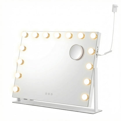 Oglinda Cosmetica Iluminata Led 360° Elindor® de Masa, Buton Touch, Luminozitate Ajustabila, Efect de Marire Lupa 10X, Oglinzi Cosmetice pentru Coafor, Barbierit, Pensat, Vopsit, Tuns si Machiaj, Frizerie, 58X43 cm, Alb