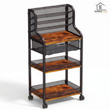 Carucior Organizator 7 Niveluri Elindor® , cu Roti 360°, Organizator Bucatarie, Multifunctional, Raft Mobil Organizare Atelier, Baie, Camara, Birou, Bar, 43.1 x 33.4 x 19.2 cm, Negru / Maro