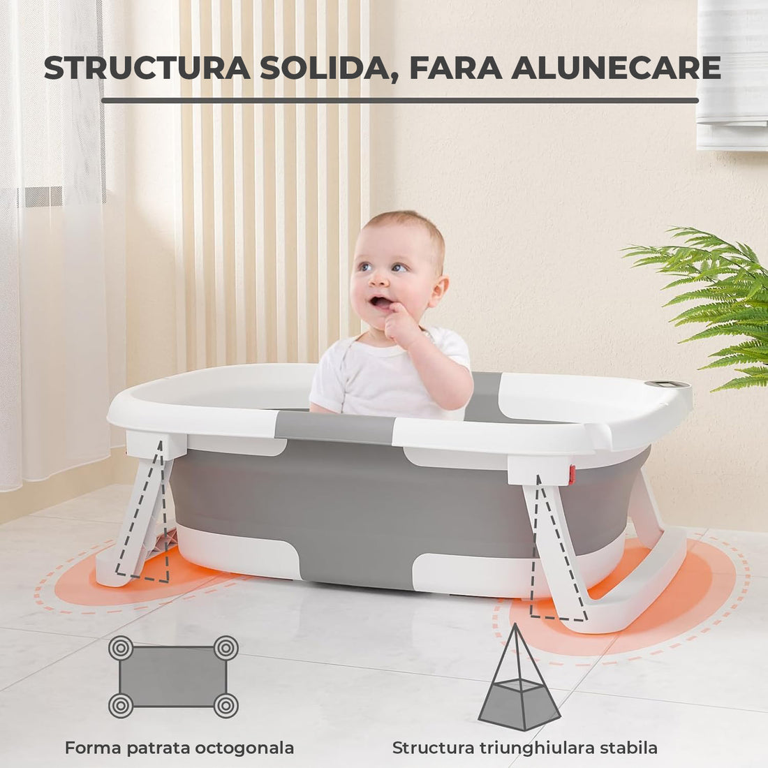 Cadita Pliabila Bebe Elindor® cu Senzor de Temperatura, cu Perna Moale Detasabila, Orificiu Scurgere, pentru Nou-Nascuti si Copii 0–36 Luni, Design Portabil, Ideal pentru Acasa sau Calatorii 60.5 × 43 × 20.5 cm, Gri