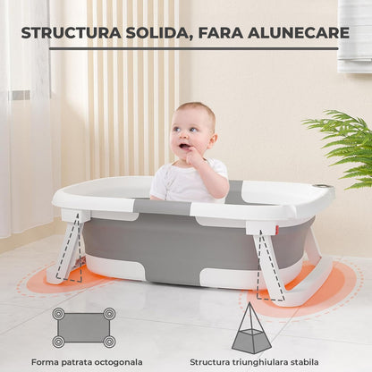 Cadita Pliabila Bebe Elindor® cu Senzor de Temperatura, cu Perna Moale Detasabila, Orificiu Scurgere, pentru Nou-Nascuti si Copii 0–36 Luni, Design Portabil, Ideal pentru Acasa sau Calatorii 60.5 × 43 × 20.5 cm, Gri