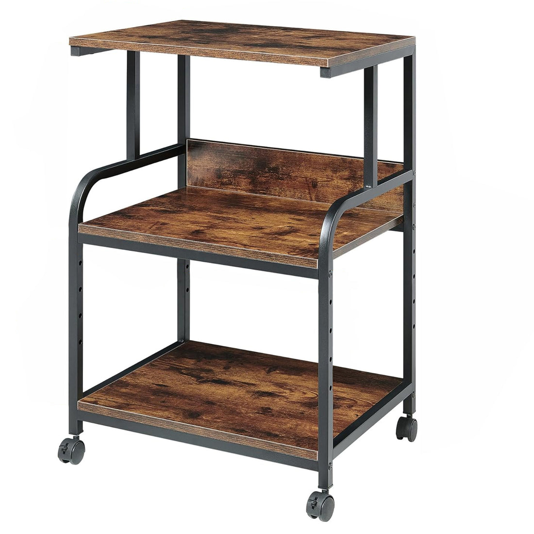Carucior Organizator 3 Niveluri Elindor® , cu Roti 360°, Organizator Bucatarie, Multifunctional, Raft Mobil Organizare Baie, Camara, Birou, Bar, 80 x 55 x 40 cm, Negru / Maro