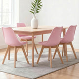 Set 4 Scaune Bucatarie Roz Elindor® din Piele Ecologica, Picioare din Lemn, Scaun Confortabil, Perna Sezut, Elegant, pentru Bucatarie, Dormitor, Living, 50 x 45 x 81 cm