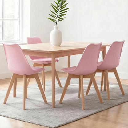 Set 4 Scaune Bucatarie Roz Elindor® din Piele Ecologica, Picioare din Lemn, Scaun Confortabil, Perna Sezut, Elegant, pentru Bucatarie, Dormitor, Living, 50 x 45 x 81 cm