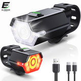 Set Lumini pentru Bicicleta Elindor®, Far Fata si Stop Spate LED, 9 Moduri de Iluminare, Incarcare USB-C, Impermeabil IP65, Faruri cu Acumulator Reincarcabil, Accesorii Bicicleta, Montare Rapida, Negru