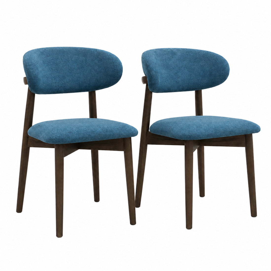 Set 2 Scaune Elindor® Ergonomice, Design Contemporan, Scaun cu Spatar si fara Manere, din Bumbac si In cu Picioare Maro Inchis, Potrivite pentru Living, Bucatarie, Birou, Dormitor, Albastru Inchis