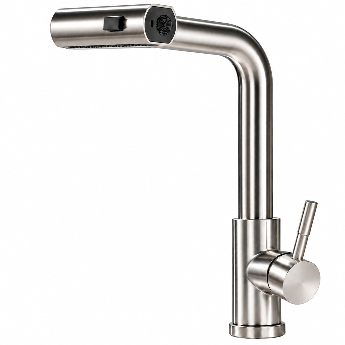 Baterie Chiuveta Baie Aurie Elindor® Robinet de Apa, Modern cu Pipa Extractibila, 4 Tipuri de Jet: Cascada, Delicat, Jet Puternic si Dus, Monocomanda, Rotativ 360°, pentru Bucatarie, Otel Inoxidabil SUS304, Finisaj Mat