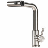 Baterie Chiuveta Baie Aurie Elindor® Robinet de Apa, Modern cu Pipa Extractibila, 4 Tipuri de Jet: Cascada, Delicat, Jet Puternic si Dus, Monocomanda, Rotativ 360°, pentru Bucatarie, Otel Inoxidabil SUS304, Finisaj Mat