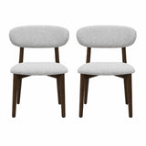 Set 2 Scaune Elindor® Ergonomice, Design Contemporan, Scaun cu Spatar si fara Manere, din Bumbac si In cu Picioare Maro Inchis, Potrivite pentru Living, Bucatarie, Birou, Dormitor, Alb / Gri