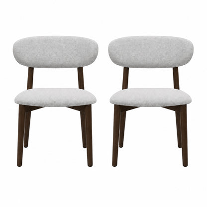 Set 2 Scaune Elindor® Ergonomice, Design Contemporan, Scaun cu Spatar si fara Manere, din Bumbac si In cu Picioare Maro Inchis, Potrivite pentru Living, Bucatarie, Birou, Dormitor, Alb / Gri