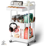 Carucior Organizator 3 Niveluri Elindor®, cu 1 Sertar si Roti 360°, Organizator Bucatarie, Multifunctional, Raft Mobil Organizare Baie, Camara, Birou, Bar, 38 x 27 x 74 cm, Alb