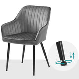 Set 2 Scaune Elindor® Ergonomice, Design Contemporan, Scaun cu Spatar si cu Manere, din Catifea cu Picioare Metalice Negre, Potrivite pentru Living, Bucatarie, Birou, Dormitor, 90x60x45 cm, Gri
