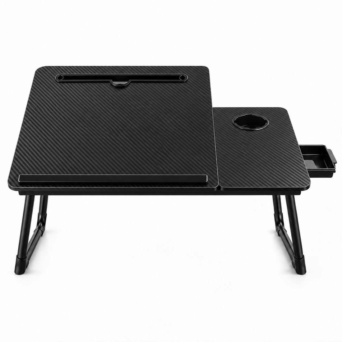 Masa Pliabila pentru Laptop Elindor® cu Suport Pahar, Antiderapanta, Unghiuri de Inclinare, Usor de Depozitat, Birou Portabil Utilizare in Orice Loc, Ideala la Munca sau Mic Dejun la Pat, Negru