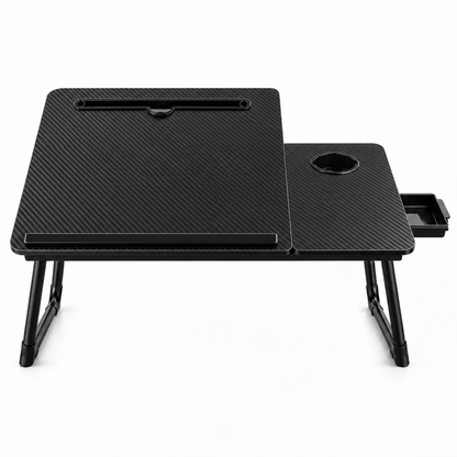 Masa Pliabila pentru Laptop Elindor® cu Suport Pahar, Antiderapanta, Unghiuri de Inclinare, Usor de Depozitat, Birou Portabil Utilizare in Orice Loc, Ideala la Munca sau Mic Dejun la Pat, Negru