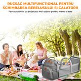 Geanta Scutece Elindor®, Rucsac pentru Bebelusi cu Masa de Schimbare Portabila, Port USB si 19 Buzunare Organizare, Material Oxford 900D Impermeabil, 43 × 30.5 × 24 cm, Gri