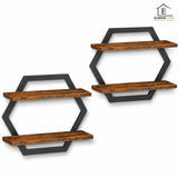 Set 2 Rafturi Elindor®, Raft Suspendat de Depozitare, Mobila Bucatarie, Dormitor, Baie sau Birou, Etajera Practica cu Design Aerisit, Usor de Asamblat, Perfecta pentru Organizare Carti, Condimente, Polita Produse Diverse, 80 x 39 x 18.5 cm, Maro / Negru