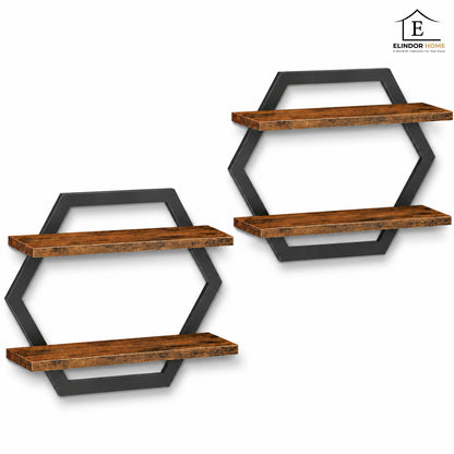 Set 2 Rafturi Elindor®, Raft Suspendat de Depozitare, Mobila Bucatarie, Dormitor, Baie sau Birou, Etajera Practica cu Design Aerisit, Usor de Asamblat, Perfecta pentru Organizare Carti, Condimente, Polita Produse Diverse, 80 x 39 x 18.5 cm, Maro / Negru