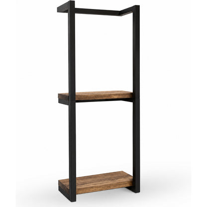 Raft Prosop Elindor® Etajera Prosoape Dus, Suport Organizare Perete sau Podea, Organizator Baie, Polita din Otel Carbon si Lemn, 77 x 28.5 x 14 cm, Negru