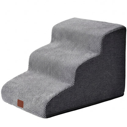 Scari Animale Elindor®, 3 Trepte pentru Caini si Pisici cu Spatiu Depozitare, Trepte Antiderapante pentru Pat sau Canapea, Structura din Placa de Inalta Densitate si Material Textil, pentru Dormitor, Living, 40 × 57 × 35 cm, Gri