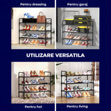 Organizator pentru Pantofi Elindor® Pantofar cu 3 Nivele Mari, Fara Gauri, Suport Metalic pentru Papuci, Dulap Hol, Dormitor, Economisire Spatiu, Depozitare Incaltaminte, 70 × 30 × 57 cm, Negru