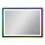 Oglinda de Perete Elindor® Antiaburire, Dreptunghiulara, Montare pe Orizontala, fara Rama, Ideala pentru Baie, Iluminare Led RGB, Buton ON/OFF Luminat si Noaptea, Rezistenta la Umiditate IP44, 100 x 60 cm