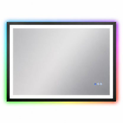 Oglinda de Perete Elindor® Antiaburire, Dreptunghiulara, Montare pe Orizontala, fara Rama, Ideala pentru Baie, Iluminare Led RGB, Buton ON/OFF Luminat si Noaptea, Rezistenta la Umiditate IP44, 100 x 60 cm