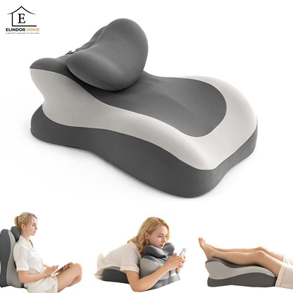 Perna Ergonomica Elindor®, Perna Wedge pentru Circulatie si Recuperare, Suport pentru Genunchi, Picioare si Trunchi, cu Spuma cu Memorie, Husa Textila, 55 × 39 × 30 cm, Gri