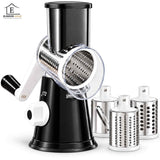 Razatoare Rotativa 3 in 1 Elindor® cu Maner, Lame din Otel Inoxidabil, Tocator Legume, Razatoare Branza, Morcovi, Varza, Ustensila de Bucatarie, Design Compact, Multifunctional, Negru