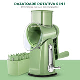Razatoare Rotativa 5 in 1 Elindor® cu Maner, Lame din Otel Inoxidabil, Tocator Legume, Razatoare Branza, Nuci, Morcovi, Varza, Ustensila de Bucatarie, Design Compact, Multifunctional, Verde