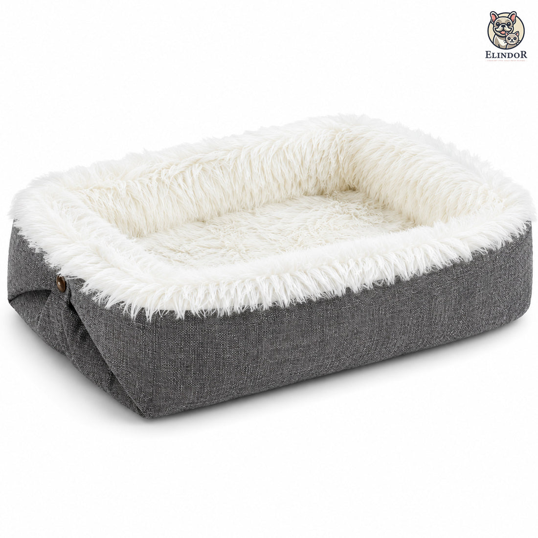 Pat Confortabil pentru Caini si Pisici Elindor® Tip Cuib pentru Relaxare, Dreptunghiular, Culcus Moale Antiderapant, Potrivit pentru Caine si Pisica de Talie Mica si Medie, Ideal in Orice Anotimp, in Casa, 61 x 51 cm, Gri