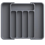 Organizator Elindor® pentru Tacamuri si Ustensile de Bucatarie, 5-7 Compartimente, Sertar Extensibil, Suport Ajustabil pentru Cutite, Linguri, Furculite, Accesorii Bucatarie, Separator Sertar, 31 × 22 × 4 cm, Gri
