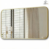 Oglinda Decorativa Elindor® 122x75cm Rama Aurie, Agatare pe Perete sau Sprijinita, Dreptunghiulara, Colturi Rotunjite, Moderna si Eleganta, Reflexie HD, Sticla fara Distorsiuni, Ideala pentru Dormitor, Living, Birou, Dressing, Hol, Baie