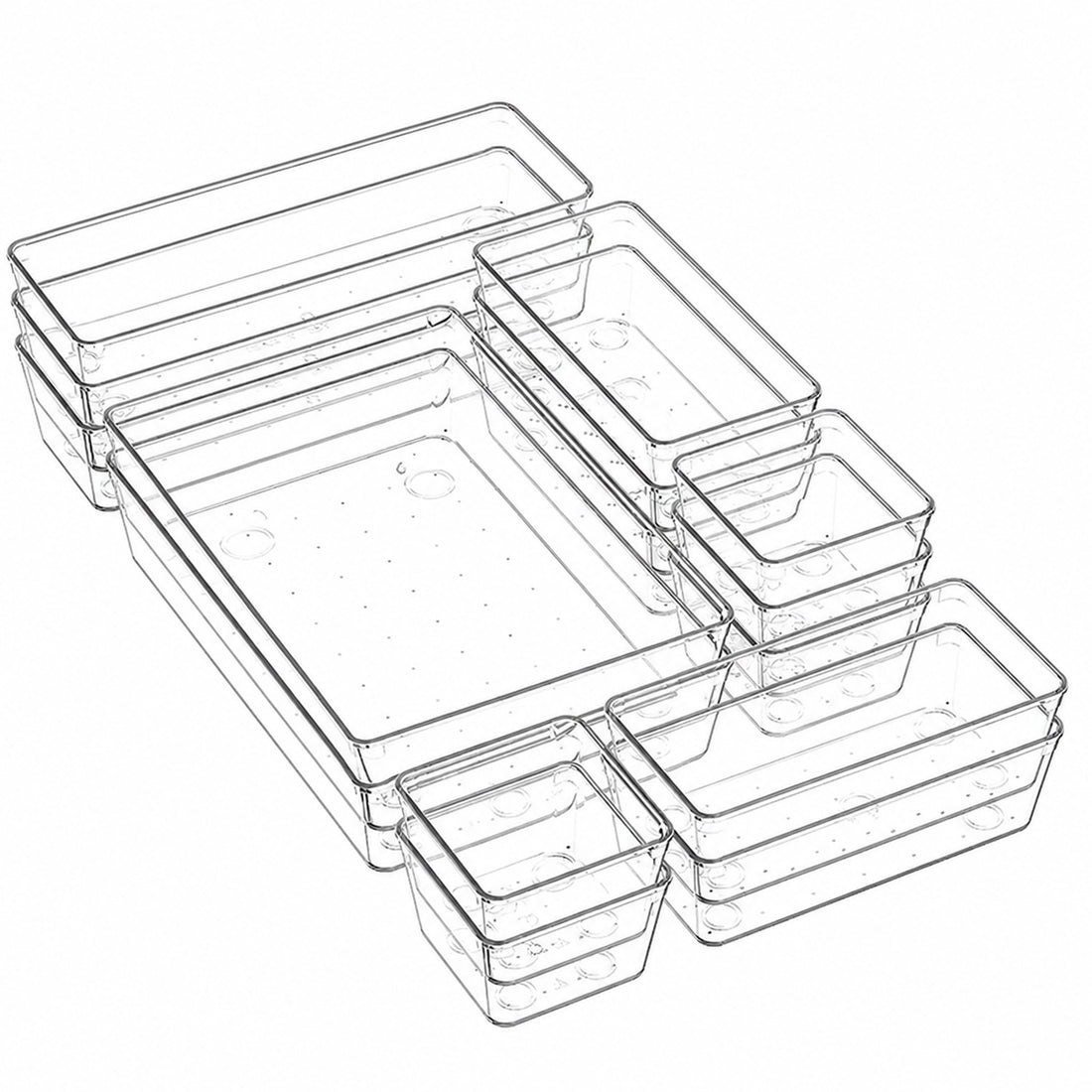 Set 15 Cutii Depozitare Elindor® Organizator pentru Bucatarie si Baie, 4 Marimi, Organizatoare Dulap si Sertare, Cutie pentru Sertar, Frigider, Camara, Baie, Bar, Birou, Cos Multifunctional, Separator Fructe, Legume, Creme, Parfumuri, PP