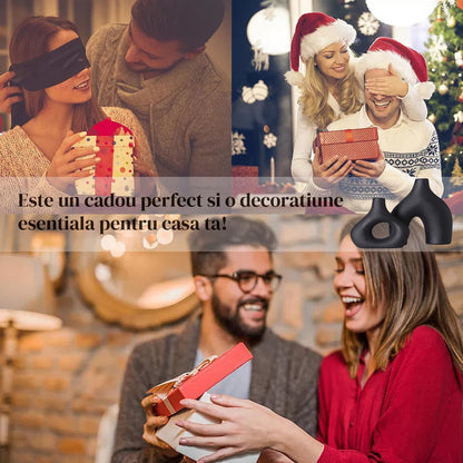 Vaze Moderne Elindor® Set 2 Bucati, Design Unic, Accente Boho, Decorative, Potrivite pentru Orice Tip de Flori, Negru